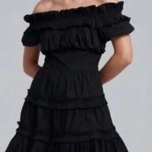 Anthropologie Love the Label Black Off-Shoulder Mini Dress